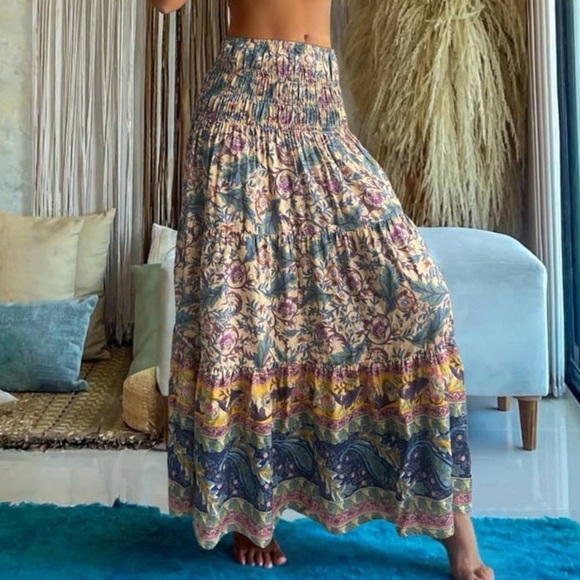 Flowy High-Waisted Floral Boho Maxi Skirt, Size S - Picture 1 of 9